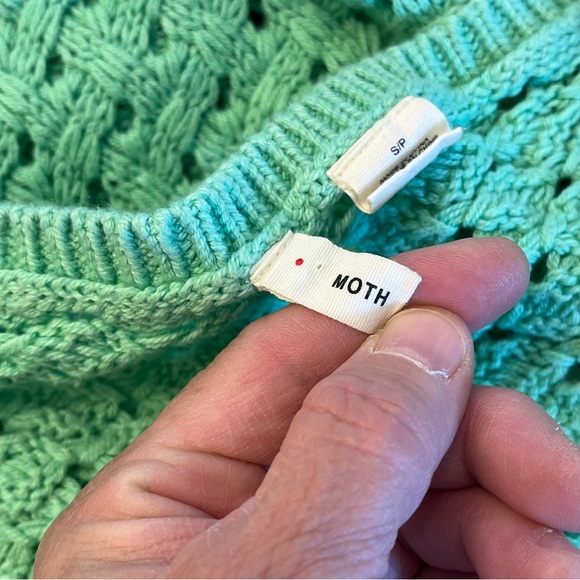 Moth Womens Sweater Long Sleeve Green Open Chunky Knit Pullover Cotton Blend S - Picture 4 of 13